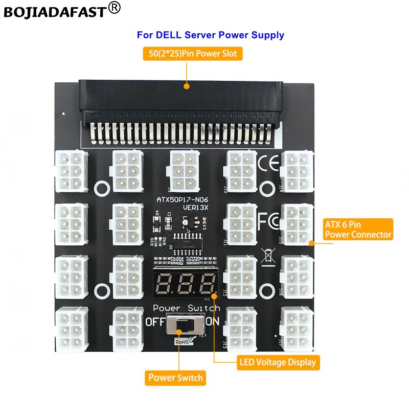 17 พอร์ต PCIe 6 พิน คอนเนคเตอร - 2400W Server Psu Breakout Board บทวิจารณ์และราคา